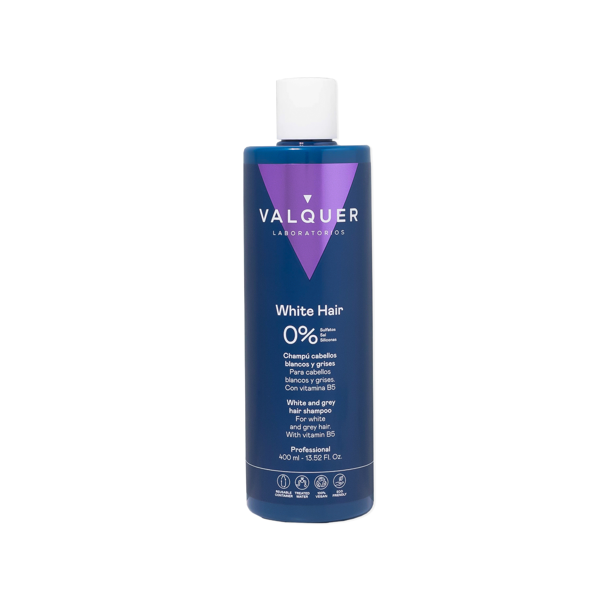 Valquer Champú Zero % para cabellos blancos y grises. Una exigente formulación de Valquer Laboratorios diseñada para matizar y potenciar el deslumbrante reflejo plateado de los mismos. Vegano, sin sulfatos, sal, siliconas ó MIT y Pantenol. - 1